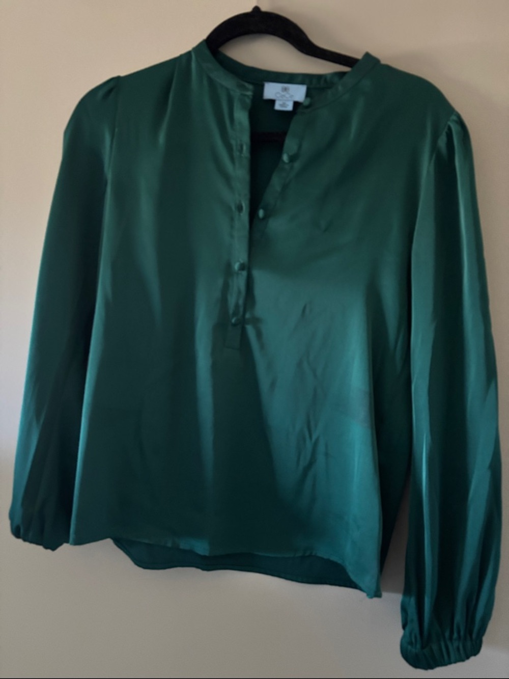 CeCe Satin Emerald Green Blouse